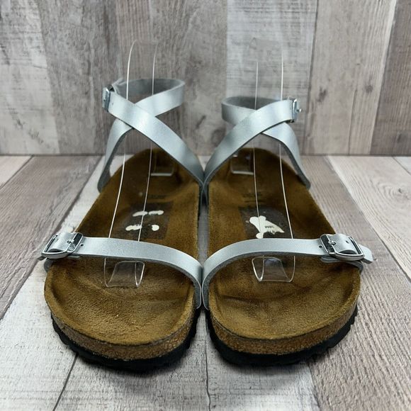 Birkenstock Daloa Womens Ankle Strap Birko Flor Sandal Leather Silver Sz 7 EU 38 - Picture 4 of 13
